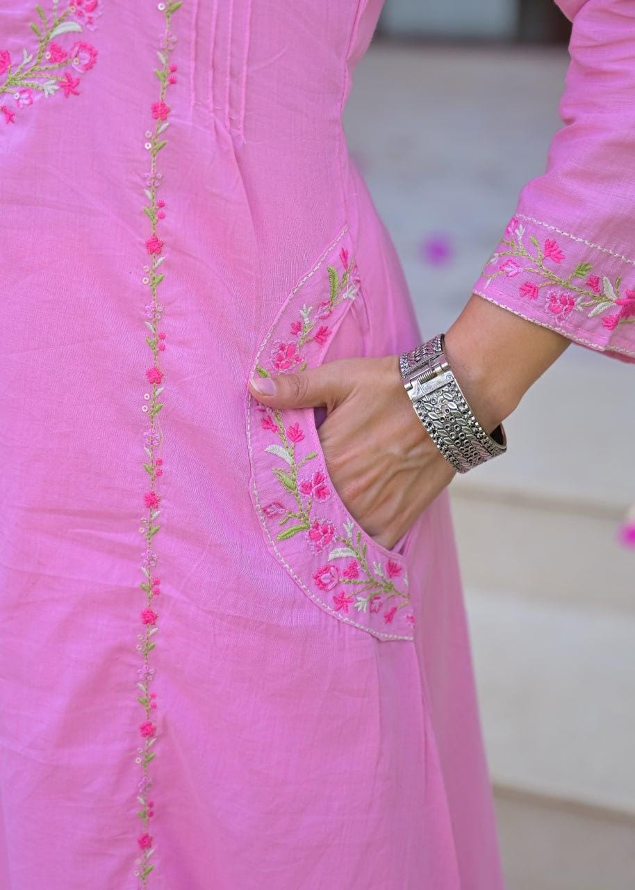 Embroidered Straight Kurta Set with Pant & Dupatta
