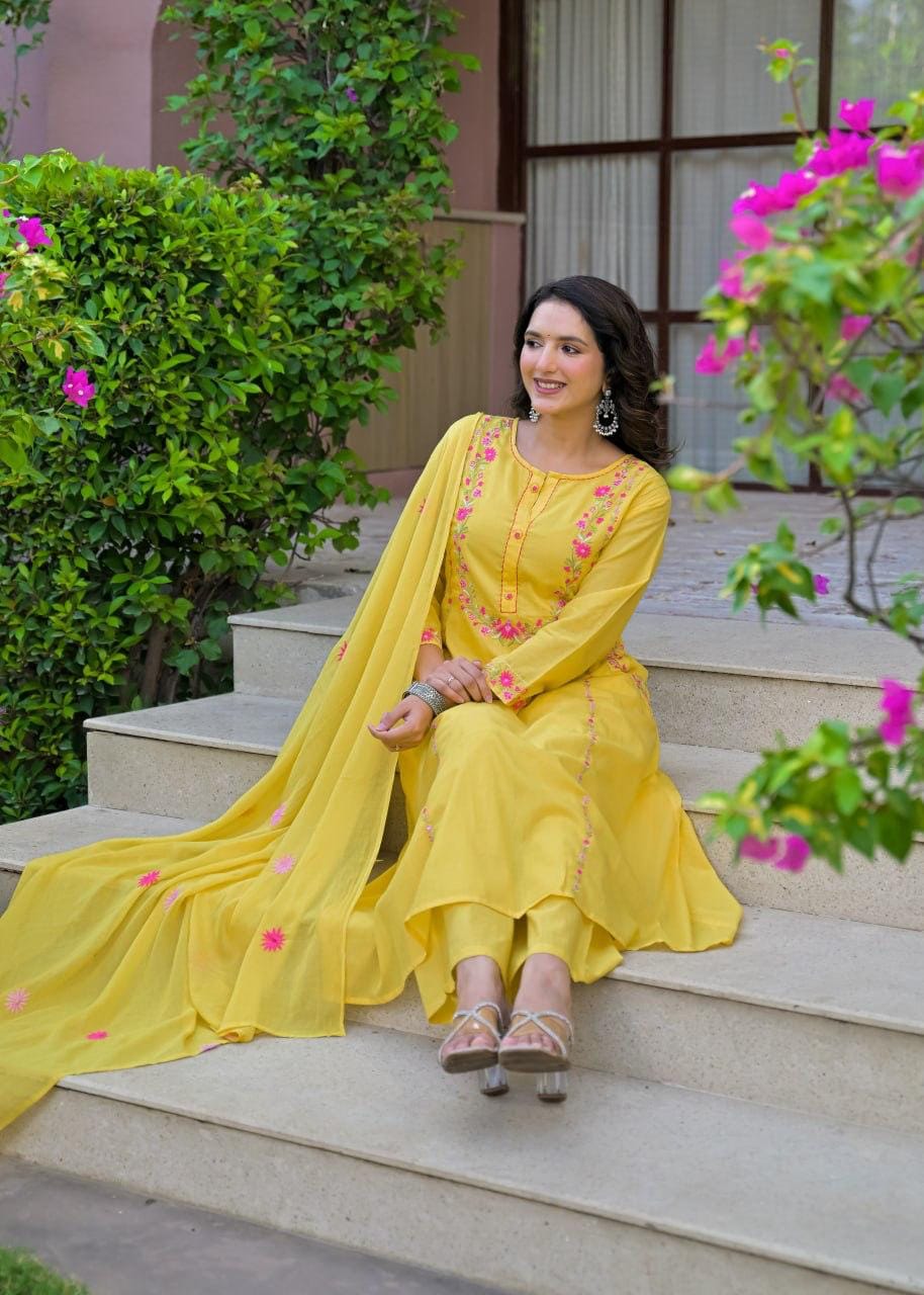 Embroidered Straight Kurta Set with Pant & Dupatta