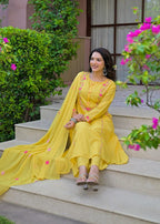 Embroidered Straight Kurta Set with Pant & Dupatta