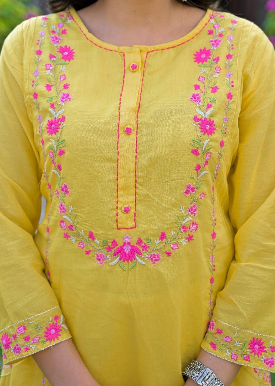Embroidered Straight Kurta Set with Pant & Dupatta