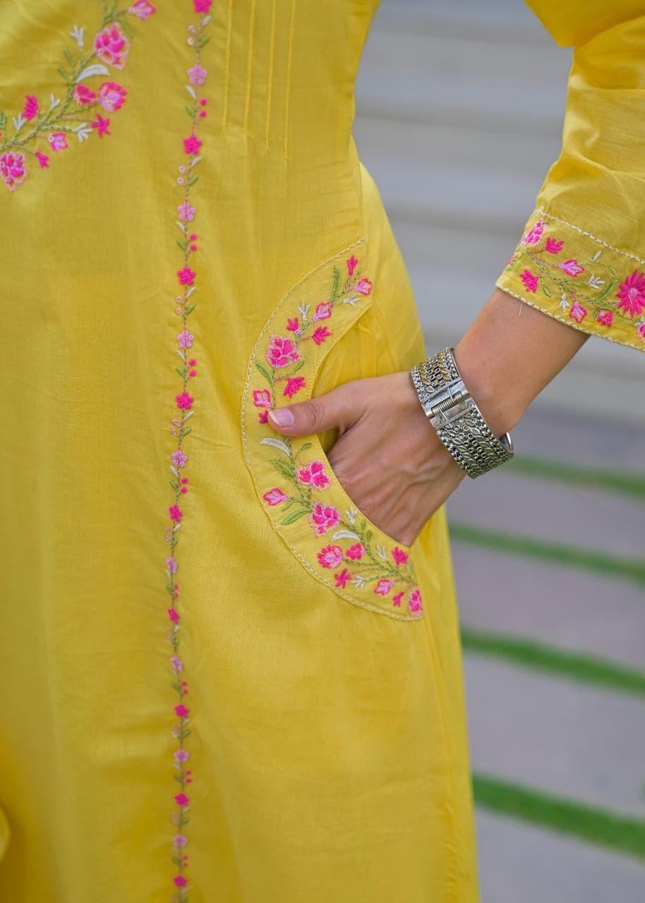 Embroidered Straight Kurta Set with Pant & Dupatta