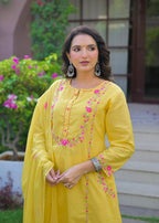 Embroidered Straight Kurta Set with Pant & Dupatta
