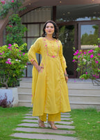 Embroidered Straight Kurta Set with Pant & Dupatta