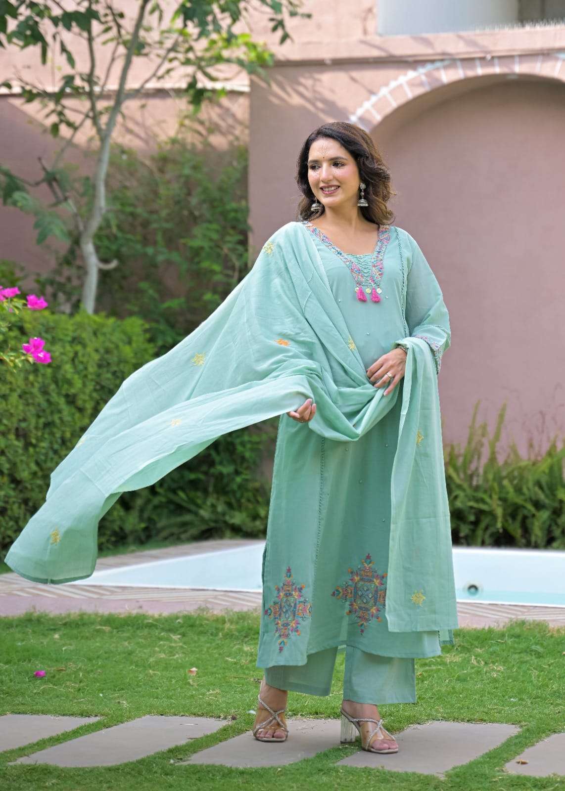 Embroidered Straight Kurta Set with Pant & Dupatta