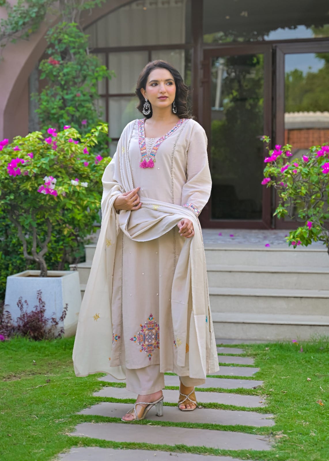 Embroidered Straight Kurta Set with Pant & Dupatta