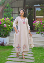 Ivory Embroidered Straight Kurta Set with Pant & Dupatta