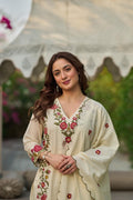 Ivory Floral Embroidered Straight Kurta Set with Pant & Dupatta