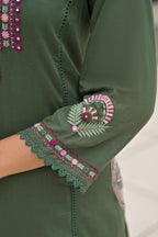 Olive Green Embroidered Straight Kurta Set with Pant & Dupatta
