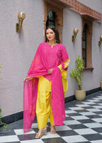 Pink & Yellow Lahriya Printed Farshi Suit Set
