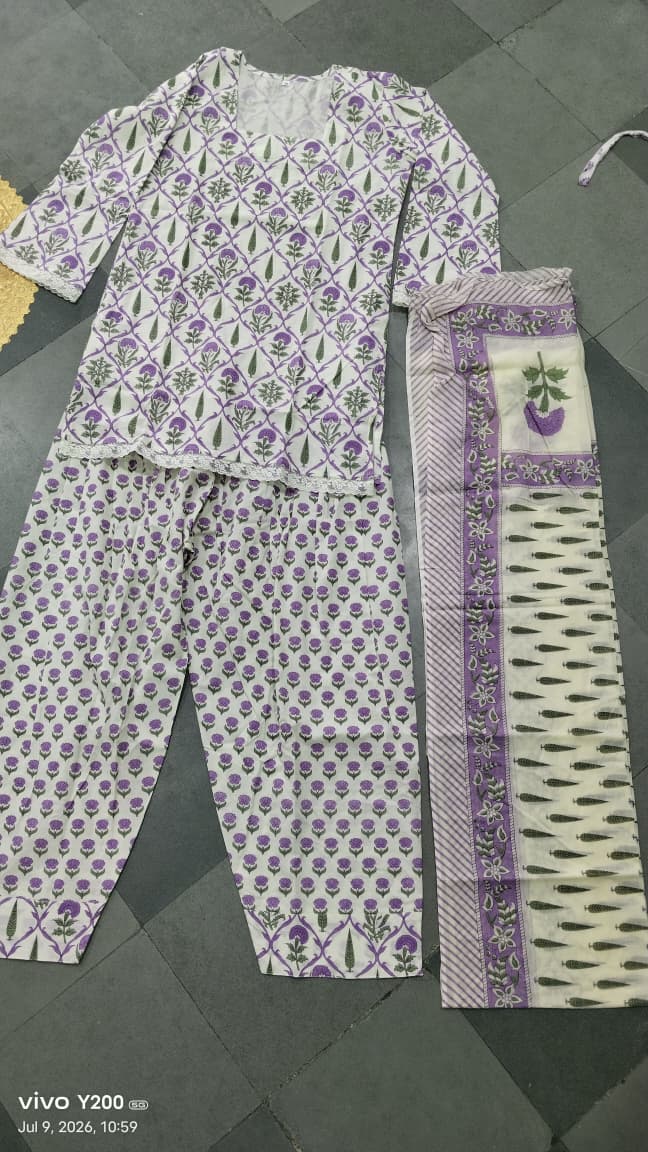 Lavender Floral Farshi Kurti Set | DJ17