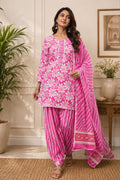 Pink Floral Cotton Farshi Kurta Set With Dupatta | DJ03