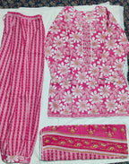 Pink Floral Cotton Farshi Kurta Set With Dupatta | DJ03