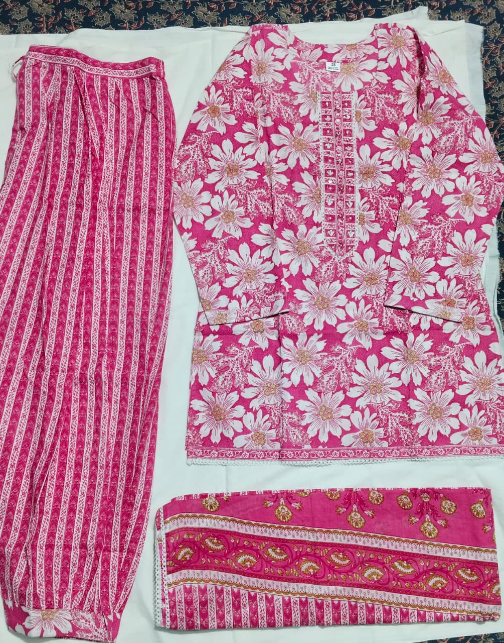 Pink Floral Cotton Farshi Kurta Set With Dupatta | DJ03