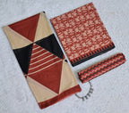 Red Printed Cotton 3-Piece Unstitched Dress Material Set AJ115