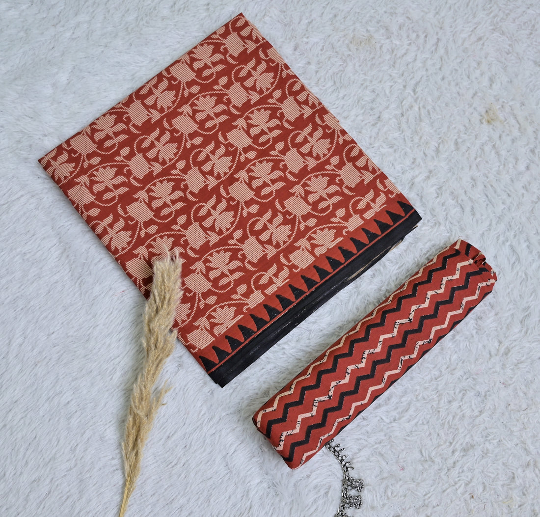 Red Printed Cotton 3-Piece Unstitched Dress Material Set AJ115