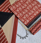 Red Printed Cotton 3-Piece Unstitched Dress Material Set AJ115
