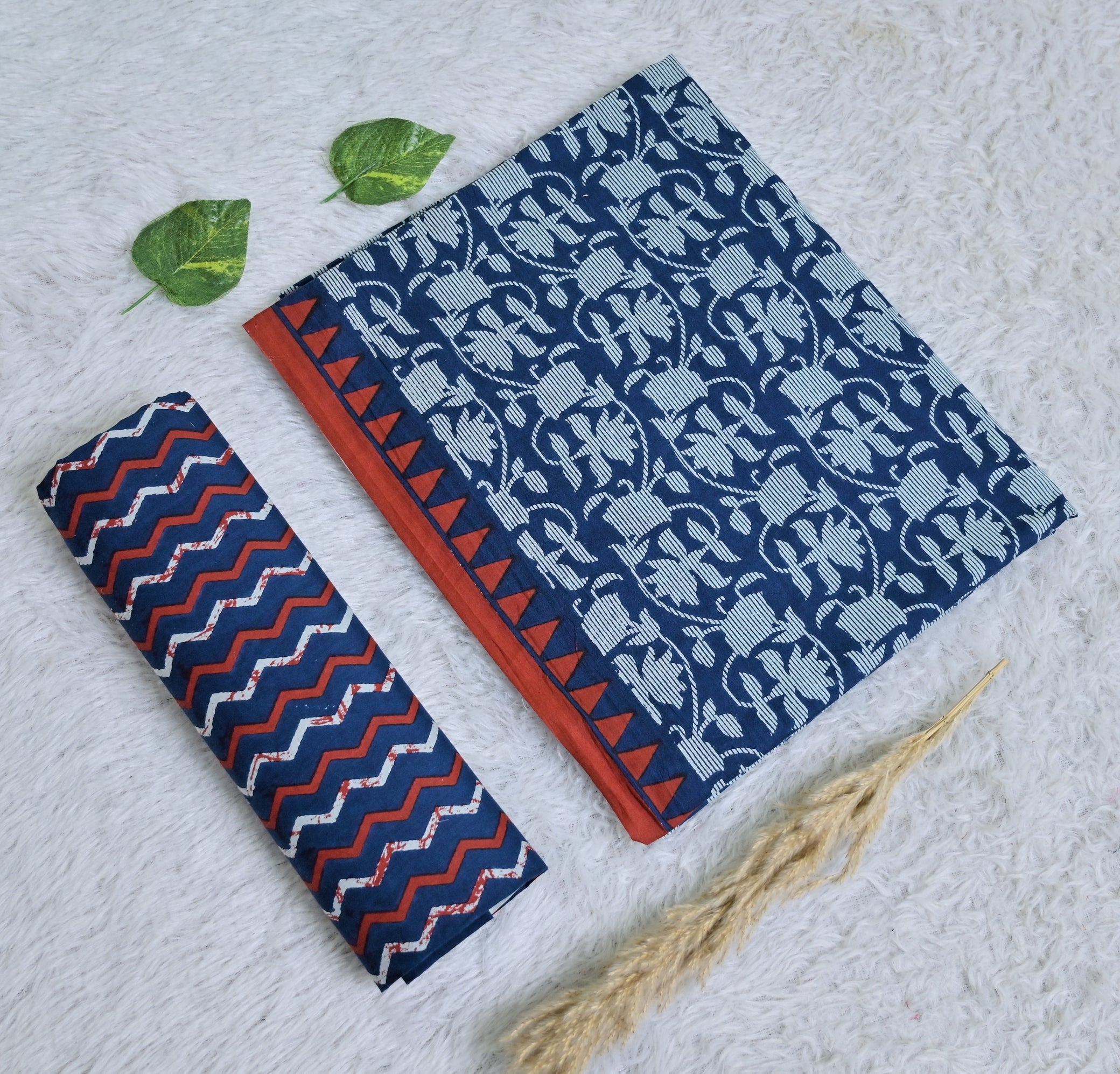 Printed Blue Cotton 3-Piece Unstitched Dress Material AJ116