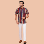 Doriya Jaipur Multi-Color Vertical Stripe Casual Shirt for Men