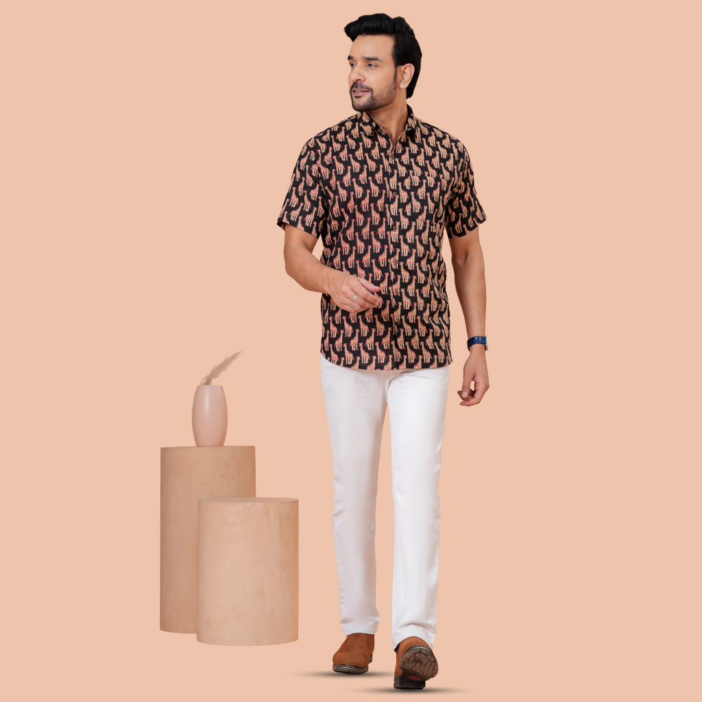 Black Animal Print Resort Wear Shirt for Weekend & Travel Styling