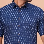 Blue Smart Casual Office Shirt for Men – Breathable Half Sleeve Everyday Wear