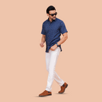 Blue Smart Casual Office Shirt for Men – Breathable Half Sleeve Everyday Wear