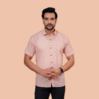 Cream & Pink Floral Buti Pure Cotton Shirt for Men | Dooriya Jaipur