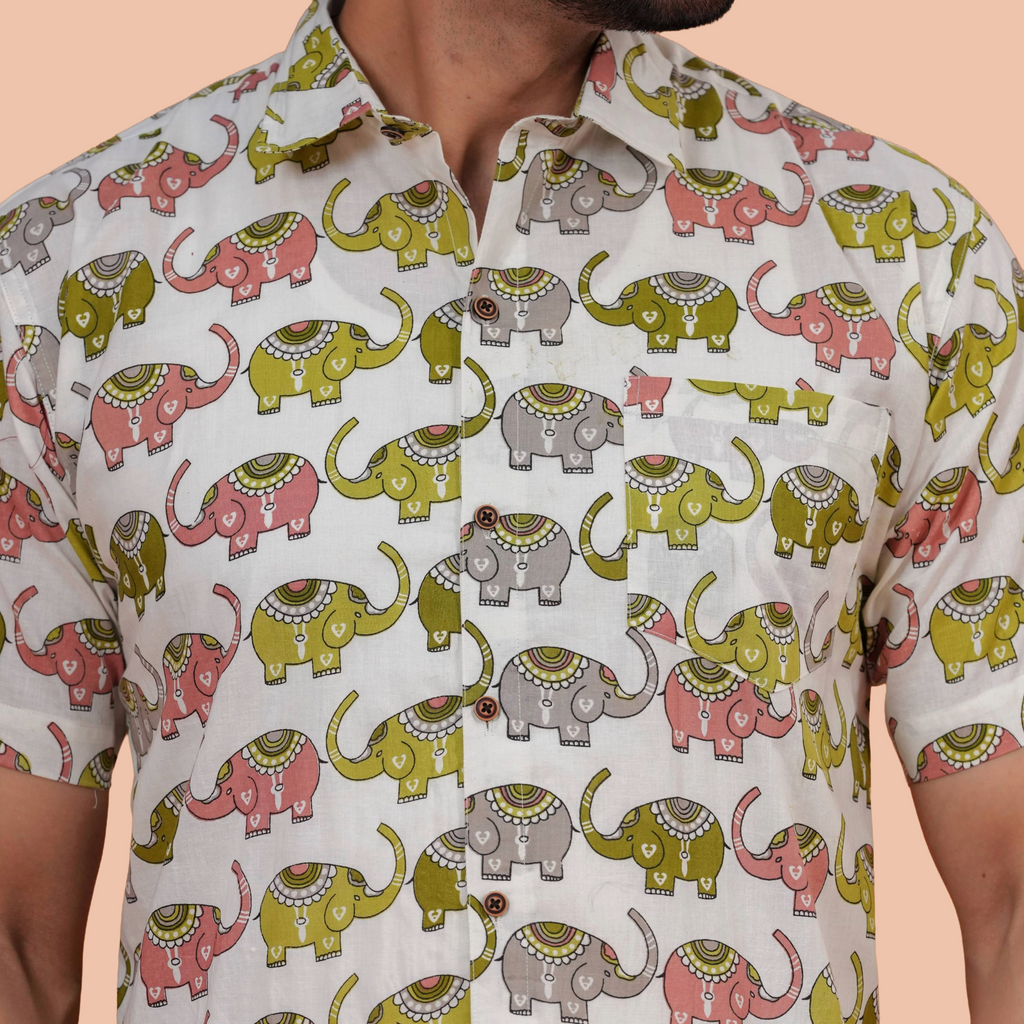Off-White Elephant Motif Shirt | Dooriya Jaipur