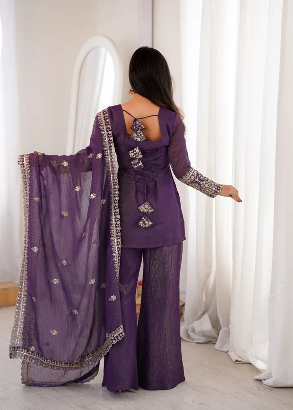 Royal Purple Sequin Kurta Set for Women | Wedding & Festive Wear