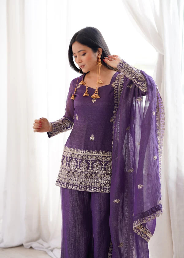 Royal Purple Sequin Kurta Set for Women | Wedding & Festive Wear