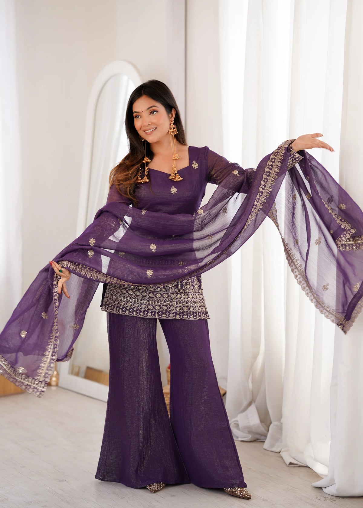 Royal Purple Sequin Kurta Set for Women | Wedding & Festive Wear