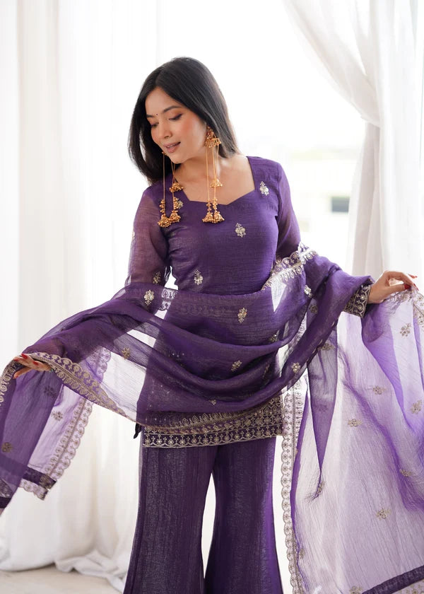 Royal Purple Sequin Kurta Set for Women | Wedding & Festive Wear
