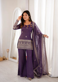 Royal Purple Sequin Kurta Set for Women | Wedding & Festive Wear