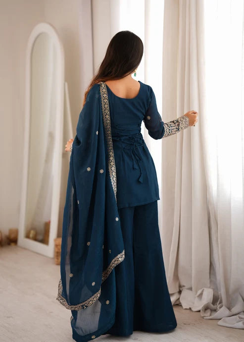 Teal Blue Sequin Kurta Set for Women | Wedding & Festive Wear