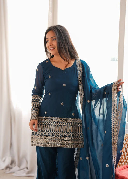 Teal Blue Sequin Kurta Set for Women | Wedding & Festive Wear